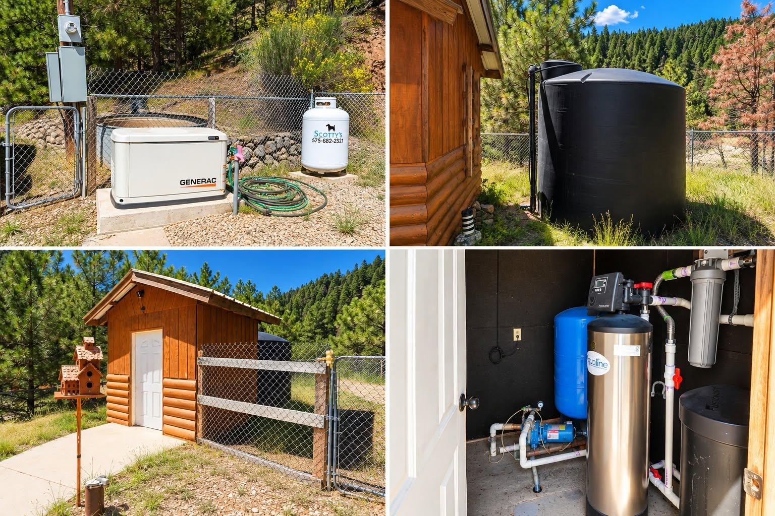 Generator, water storage, utility shed and water treatment photo collage